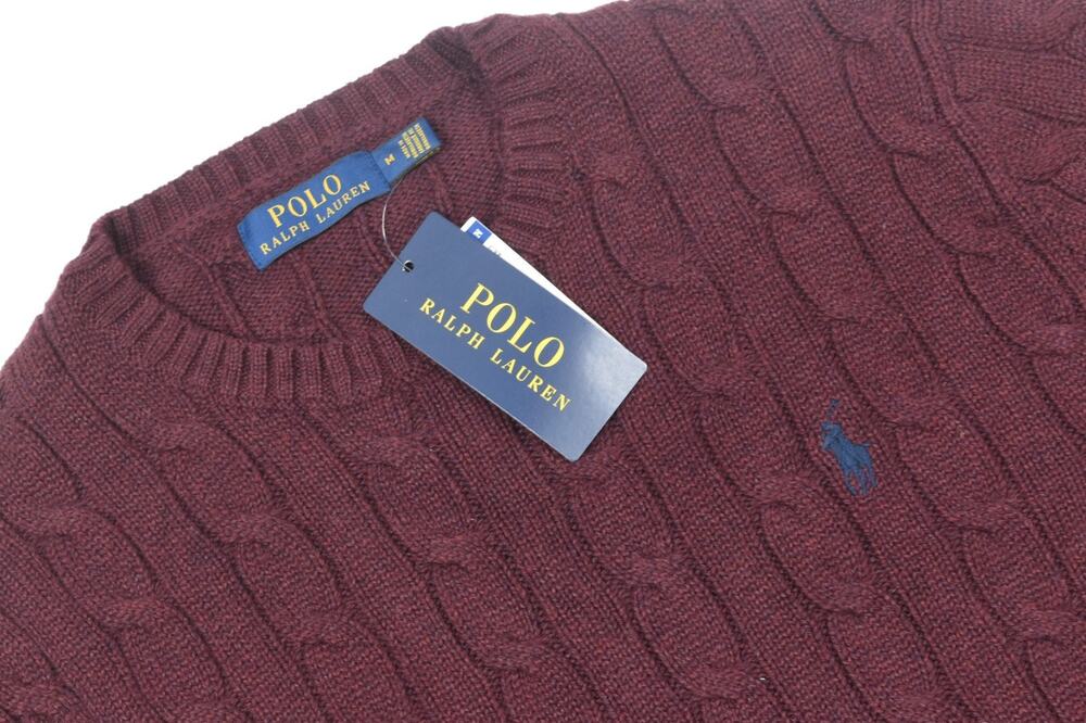 Polo Ralph Lauren Cableknit Sweater Mens Medium Maroon Long Sleeve Pullover Crew